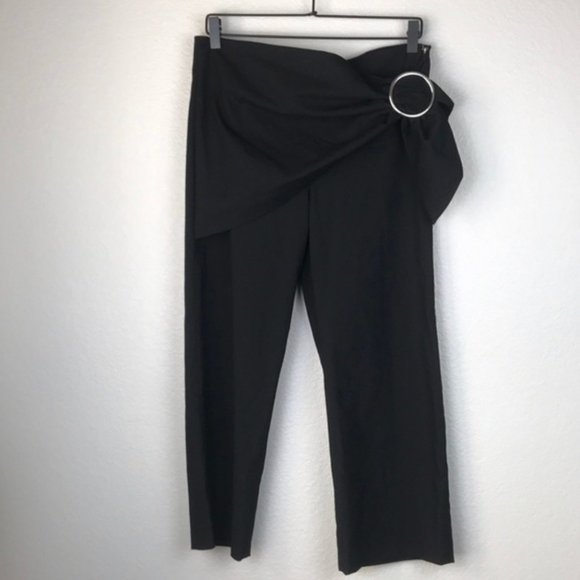 Zara Black Wrap-Front Ankle Pants w/ Silver Buckle - Picture 1 of 6